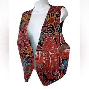 Boho Hippie Vest S / M Birds and Oak Leaves Earthy Music Festival Coachella